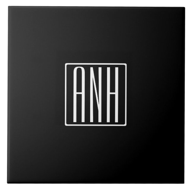 Initials Monogram | White On Black Ceramic Tile (Front)
