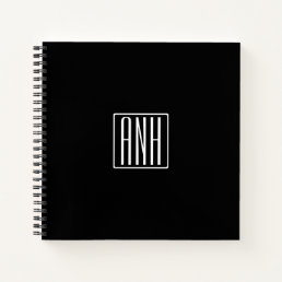 Initials Monogram | White On Black Notebook