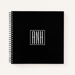 Initials Monogram White On Black Notebook