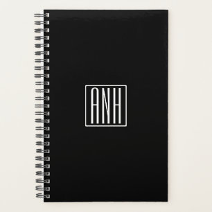 Initials Monogram White On Black Planner