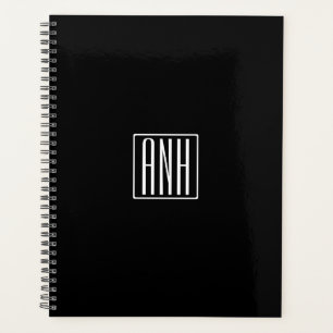 Initials Monogram White On Black Planner