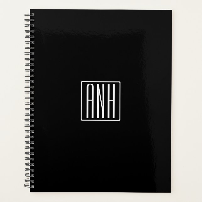 Initials Monogram | White On Black Planner (Front)
