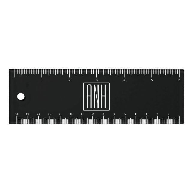 Initials Monogram | White On Black Ruler (Front)