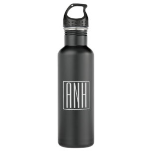 Initials Monogram White On Black Stainless Steel Water Bottle
