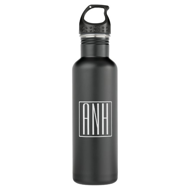 Initials Monogram | White On Black Stainless Steel Water Bottle (Front)