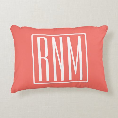 Initials Monogram  White On Coral Accent Pillow