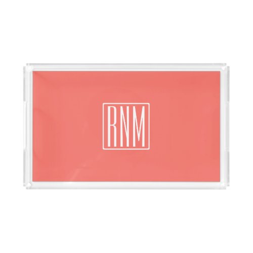 Initials Monogram  White On Coral Acrylic Tray