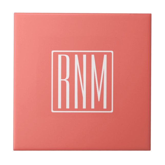 Initials Monogram | White On Coral Ceramic Tile (Front)
