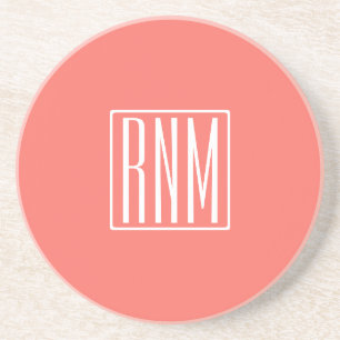 Initials Monogram White On Coral Coaster