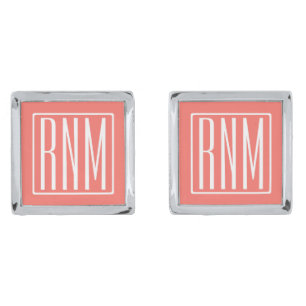 Initials Monogram White On Coral Cufflinks