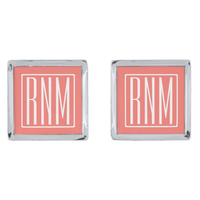Initials Monogram | White On Coral Cufflinks (Front)