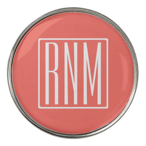 Initials Monogram  White On Coral Golf Ball Marker