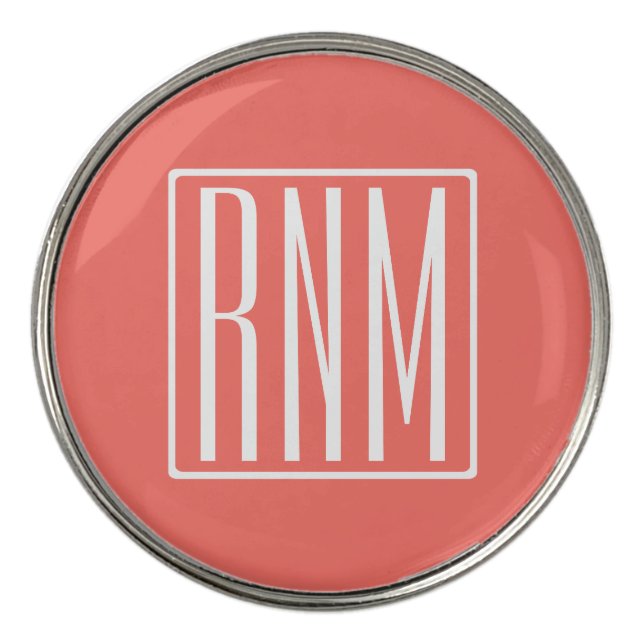 Initials Monogram | White On Coral Golf Ball Marker (Front)