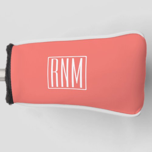 Initials Monogram  White On Coral Golf Head Cover