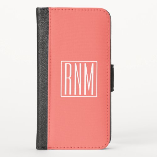 Initials Monogram  White On Coral iPhone XS Wallet Case