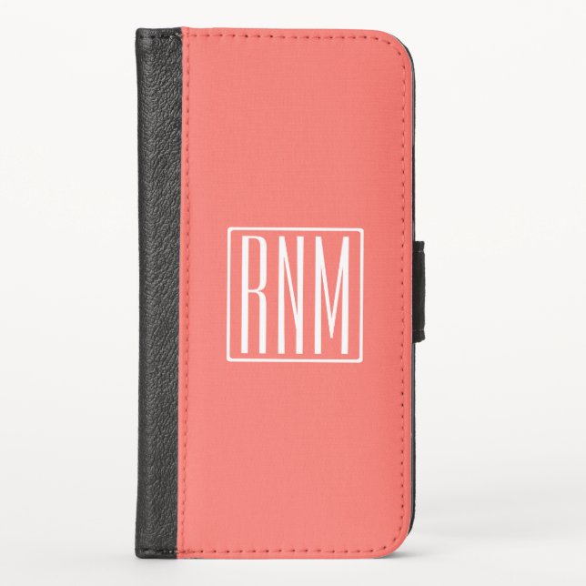 Initials Monogram | White On Coral iPhone Wallet Case (Front)
