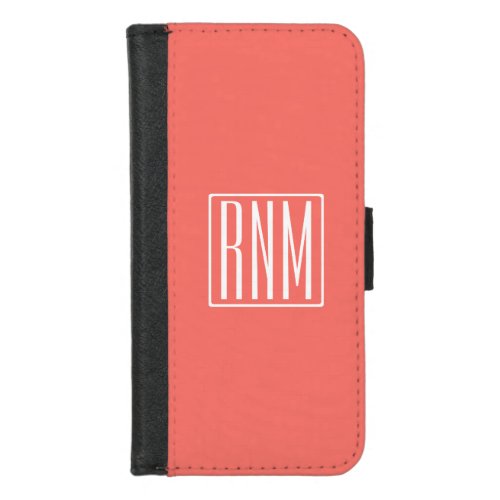 Initials Monogram  White On Coral iPhone 87 Wallet Case