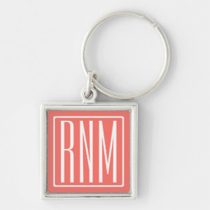Initials Monogram   White On Coral Keychain