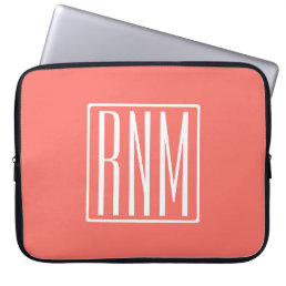 Initials Monogram | White On Coral Laptop Sleeve