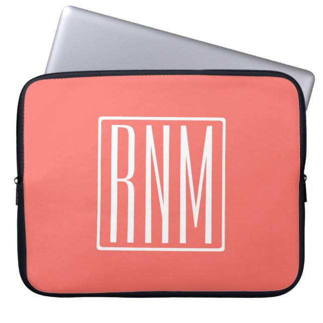 Initials Monogram | White On Coral Laptop Sleeve (Front)