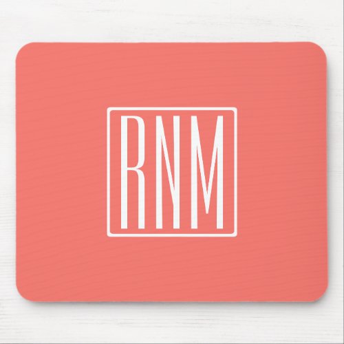 Initials Monogram  White On Coral Mouse Pad