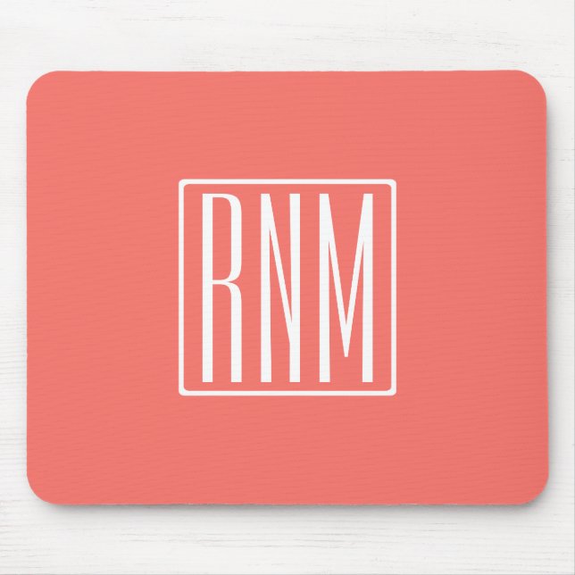 Initials Monogram | White On Coral Mouse Pad (Front)