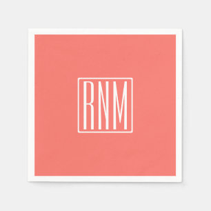 Initials Monogram White On Coral Napkins