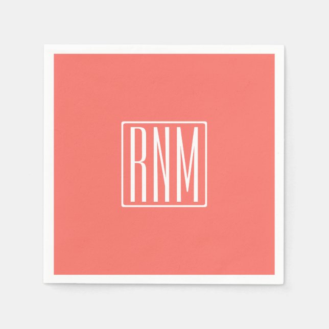 Initials Monogram | White On Coral Napkins (Front)