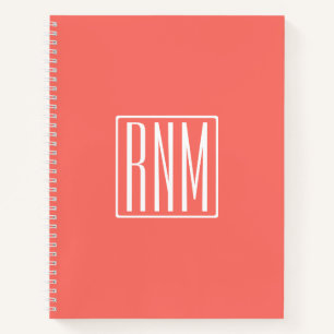 Initials Monogram White On Coral Notebook