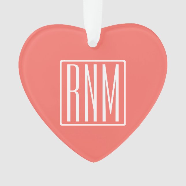 Initials Monogram | White On Coral Ornament (Front)