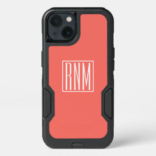 Initials Monogram White On Coral iPhone 13 Case