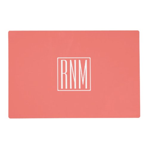Initials Monogram  White On Coral Placemat