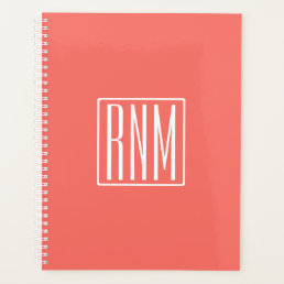 Initials Monogram | White On Coral Planner