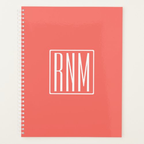 Initials Monogram  White On Coral Planner
