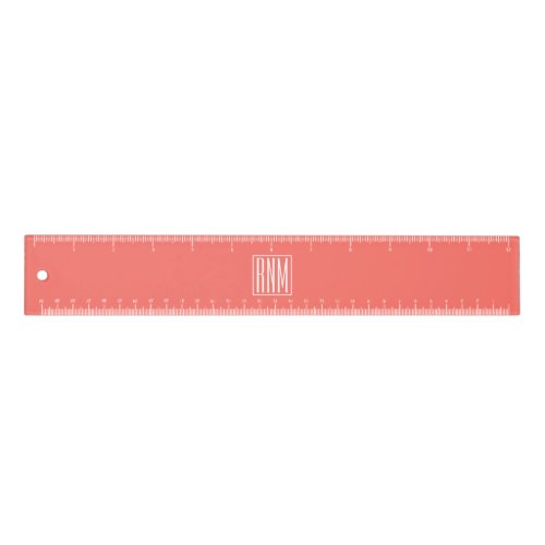 Initials Monogram  White On Coral Ruler