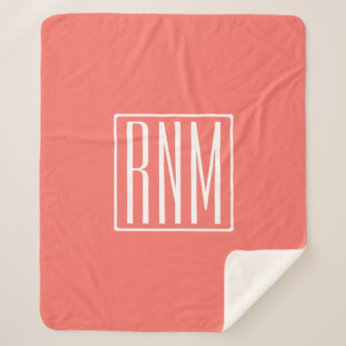 Initials Monogram  White On Coral Sherpa Blanket