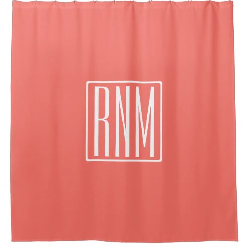 Initials Monogram  White On Coral Shower Curtain