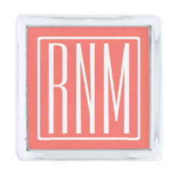 Initials Monogram | White On Coral Silver Finish Lapel Pin