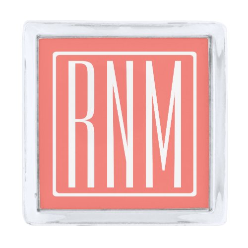 Initials Monogram  White On Coral Silver Finish Lapel Pin