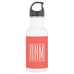 Initials Monogram White On Coral Stainless Steel Water Bottle