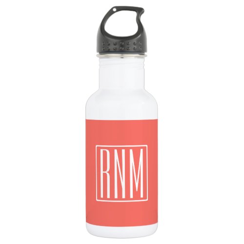 Initials Monogram  White On Coral Stainless Steel Water Bottle