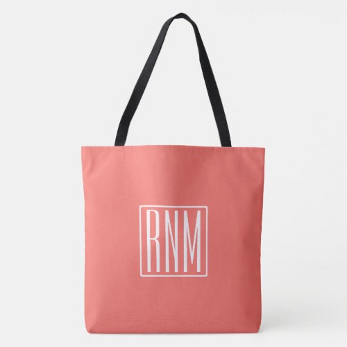 Initials Monogram  White On Coral Tote Bag