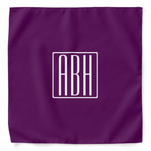 Initials Monogram  White On Deep Purple Bandana