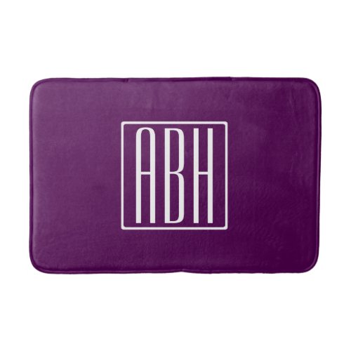 Initials Monogram  White On Deep Purple Bath Mat