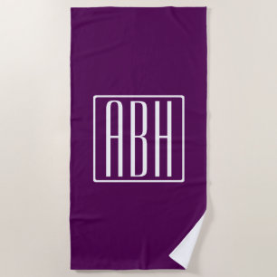 Initials Monogram   White On Deep Purple Beach Towel