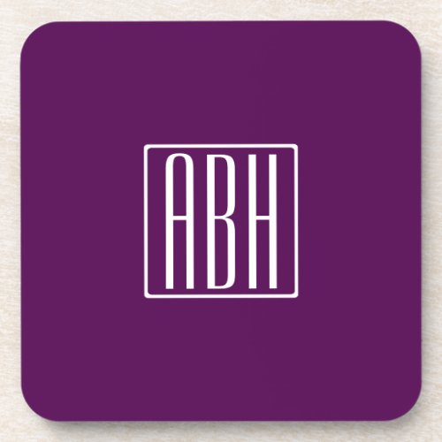 Initials Monogram  White On Deep Purple Beverage Coaster