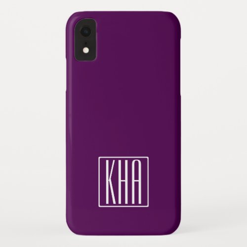 Initials Monogram  White On Deep Purple iPhone XR Case