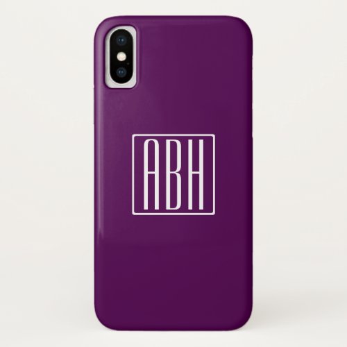 Initials Monogram  White On Deep Purple iPhone X Case