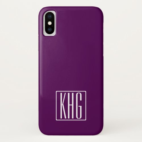 Initials Monogram  White On Deep Purple iPhone XS Case