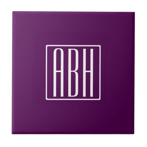 Initials Monogram  White On Deep Purple Ceramic Tile